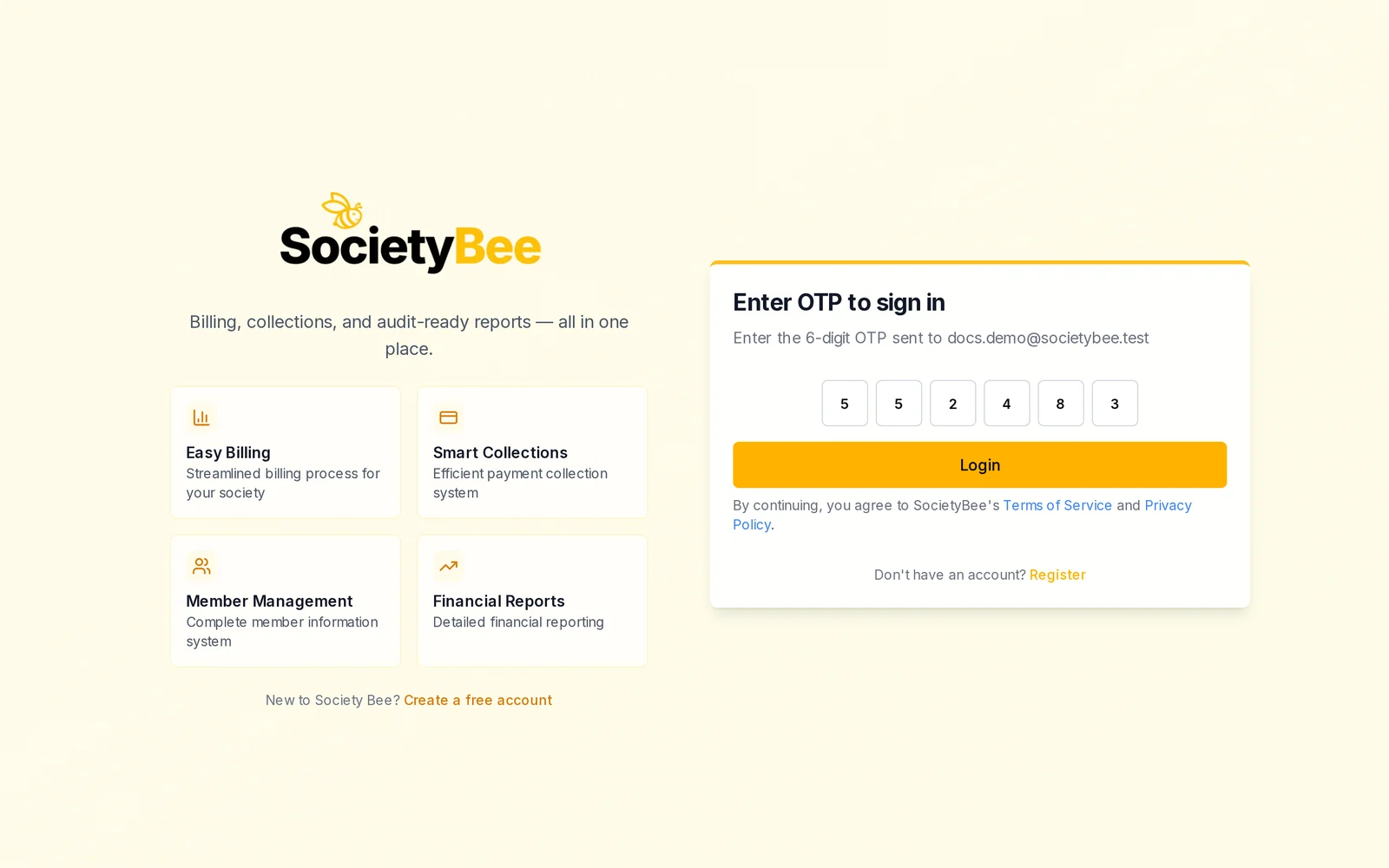Enter OTP to sign in with six digits typed in the boxes